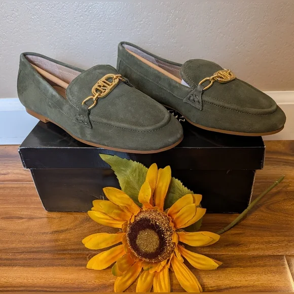 Lauren Ralph Lauren Averi Nappa Leather Loafer in Classic Olive Size 6B New - Picture 5 of 10